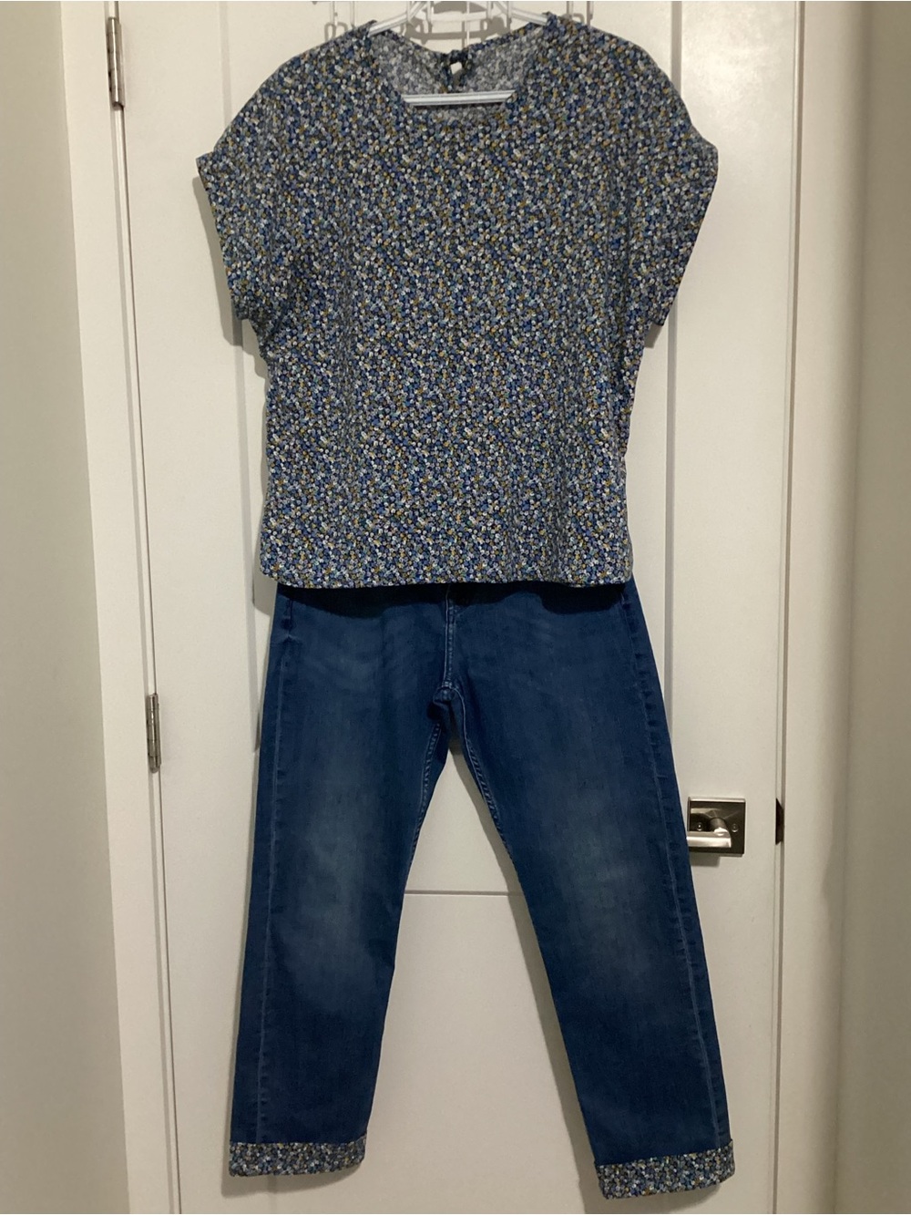 7 For All Mankind Medium Blue Straight Jeans with matching Blouse
